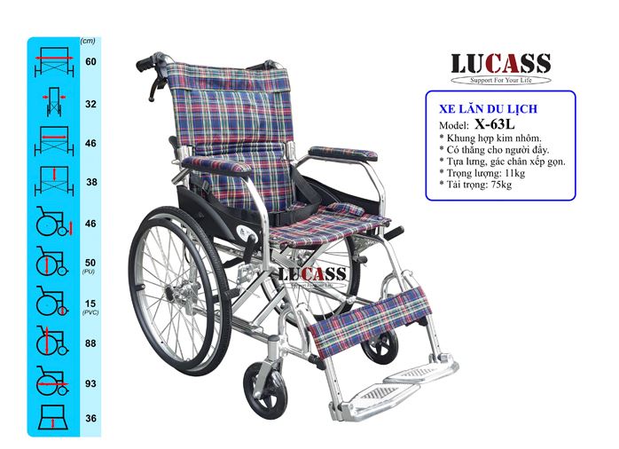 Xe lăn du lịch khung nhôm Lucass X-63L