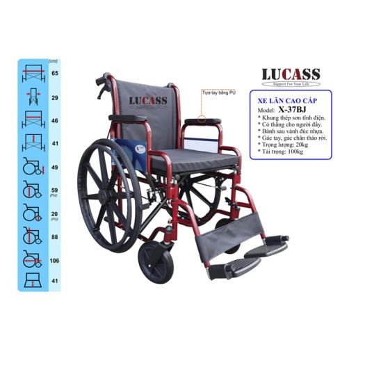 Xe lăn khung thép bánh mâm lucass X-37BJ