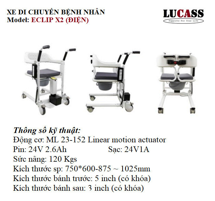 Xe nâng hạ bệnh nhân bằng điện Lucass Eclip X2