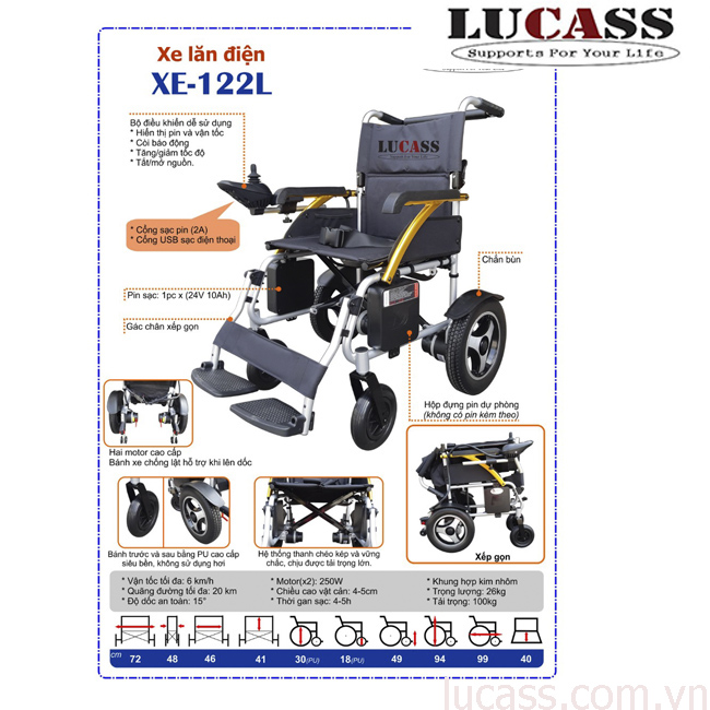 Xe lăn điện cao cấp lucass XE-122L