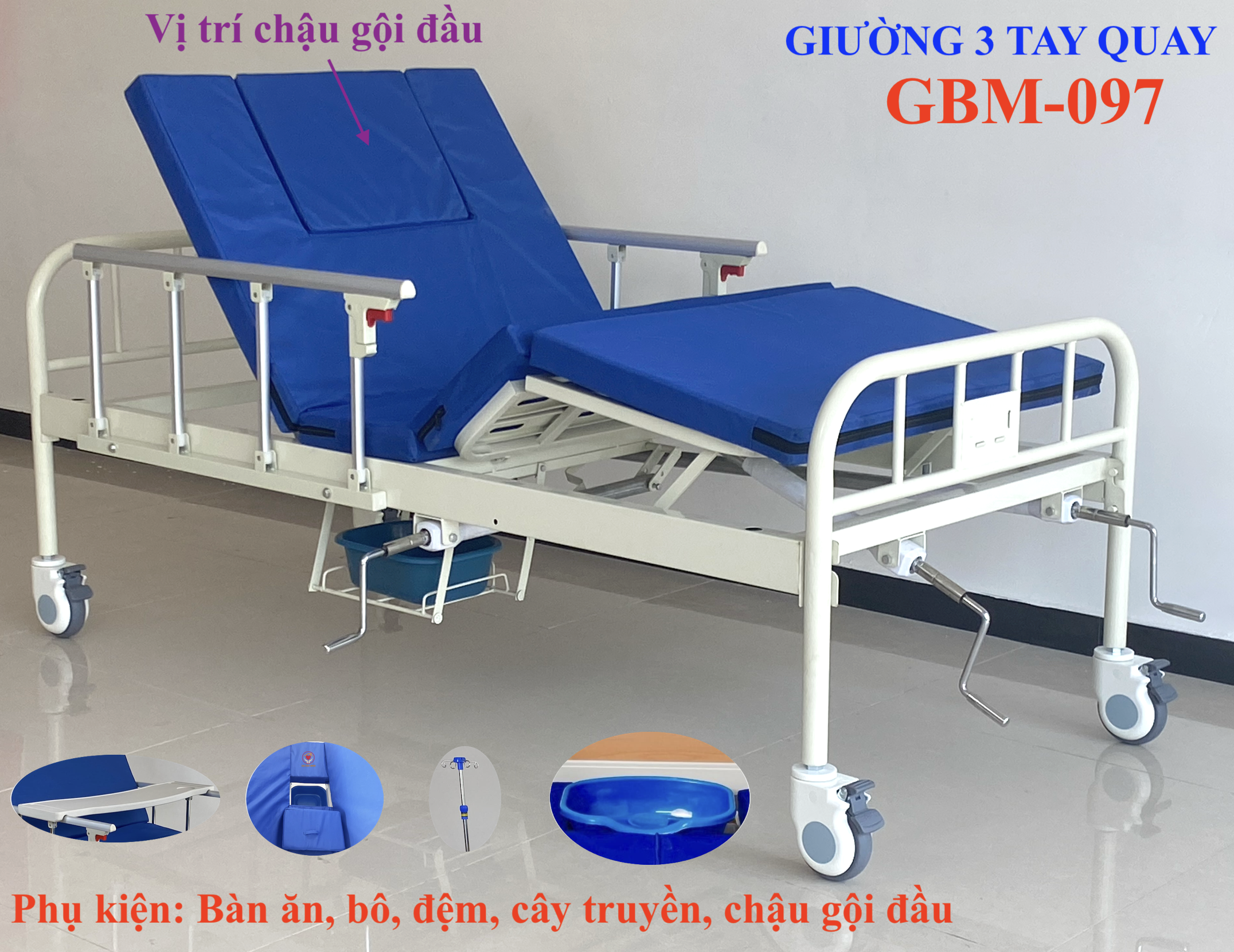 Giường y tế 3 tay quay có bô GBM-097
